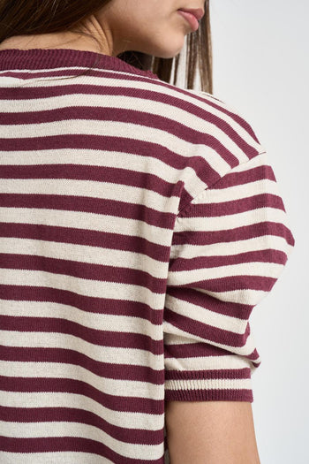 T-shirt donna in maglia a righe rossa - 4