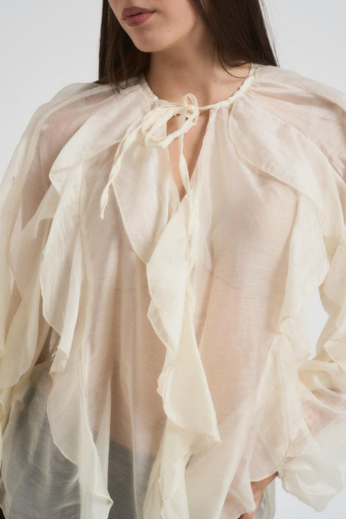 Blusa donna con volant beige - 2