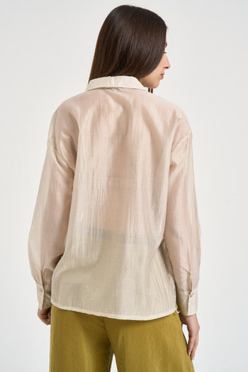 Camicia donna beige semi trasparente - 3
