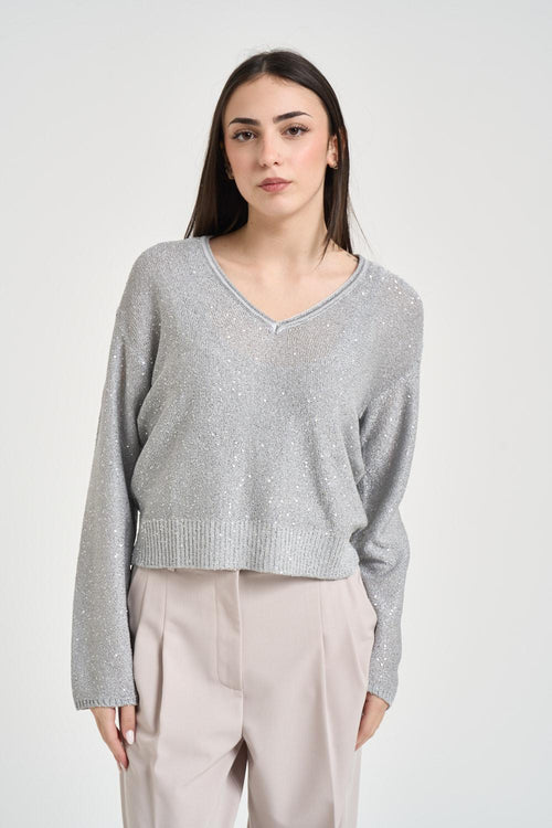 Maglia donna scollo a V argento - 1