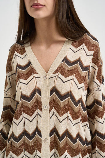 Cardigan donna in maglia chevron multicolor - 4