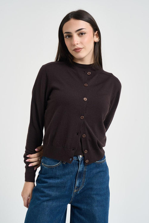 Cardigan donna in maglia marrone - 1