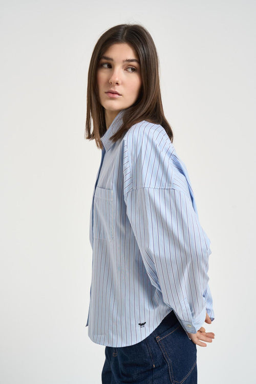 Camicia donna celeste a righe blu - 2