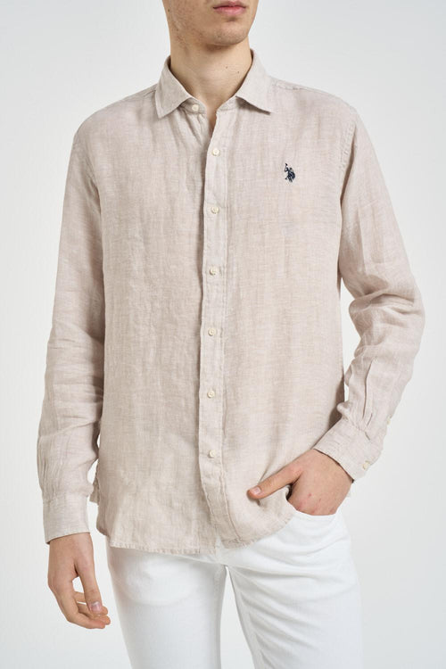 Camicia uomo in lino beige