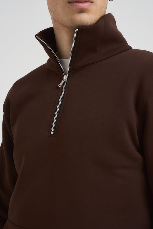 Felpa uomo mezza zip marrone - 2