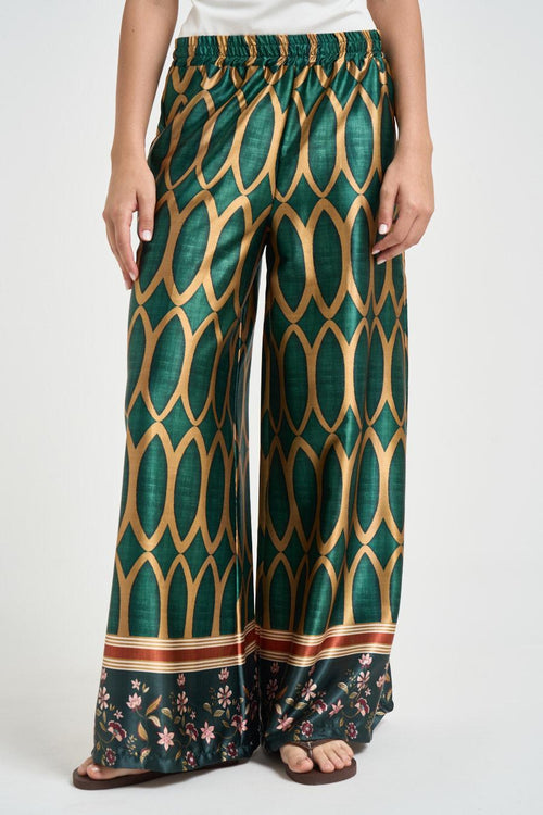 Pantalone donna fantasia geometrica verde - 1