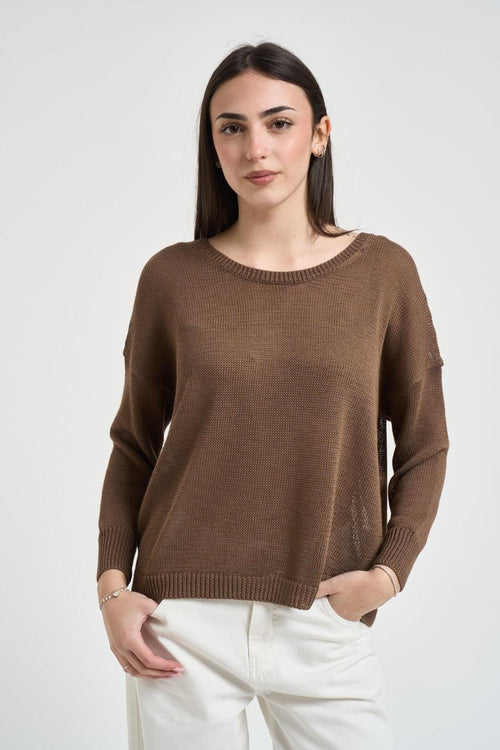 Maglia donna scollo a barca marrone - 1