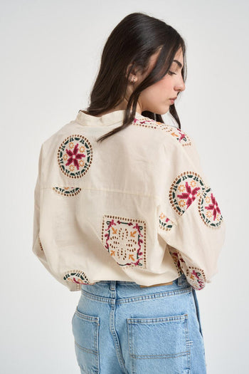 Camicia donna con ricami boho panna - 4