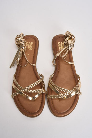 Sandalo donna flat intrecciato oro - 5