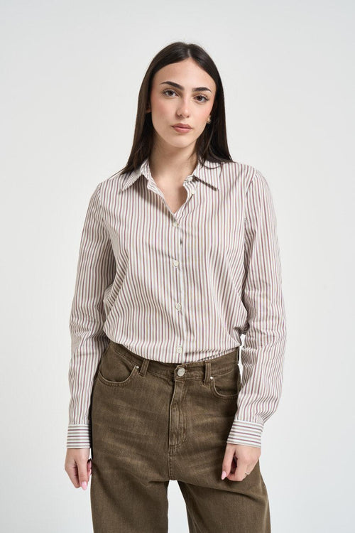 Camicia donna a righe beige