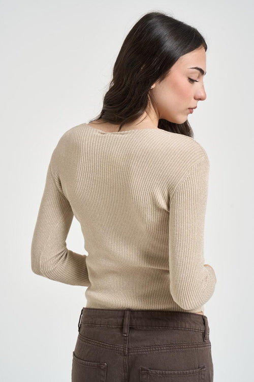 Maglia donna a costine beige - 2