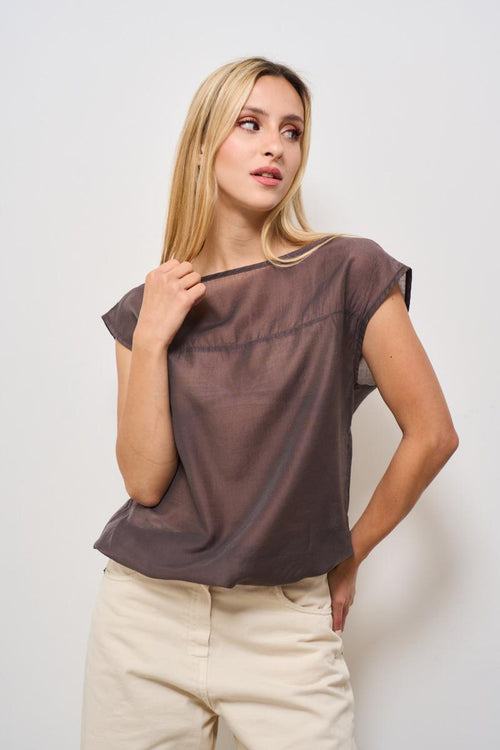 T-shirt donna scollo a barca marrone freddo - 2