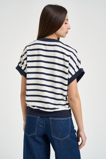 T-shirt donna a righe bianca e blu - 3