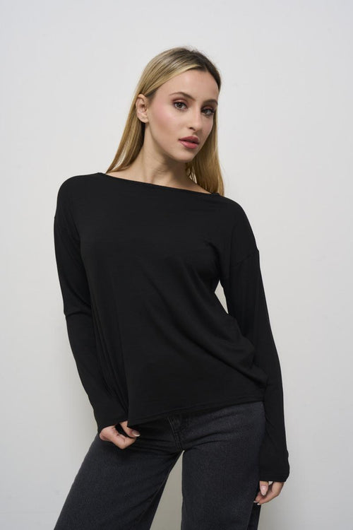 Women's black crew neck sweater