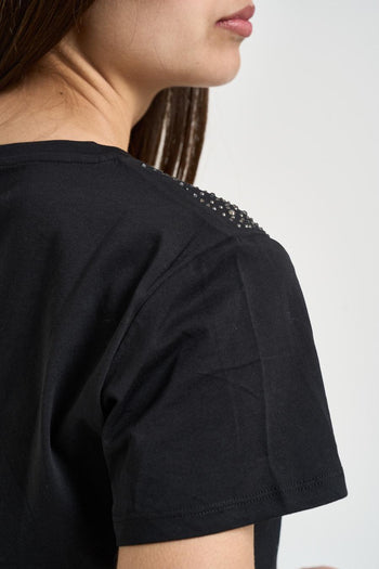 T-shirt donna con strass nera - 4