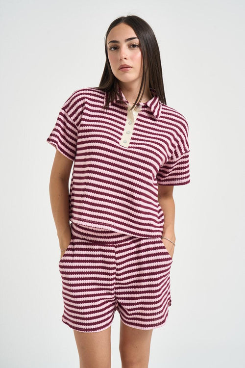 Polo donna a righe rosa e bordeaux - 1