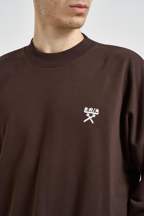 Felpa uomo girocollo marrone<BR/> - 2