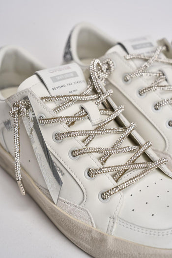 Sneakers donna bianche e glitter argento - 4