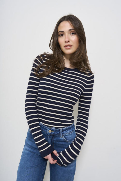 T-shirt donna a righe bianca e blu - 2