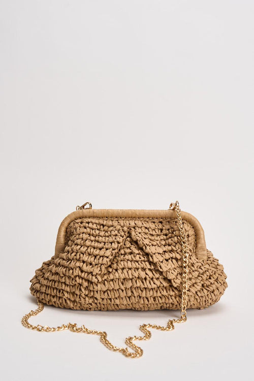 Borsa donna in rafia intrecciata cuoio