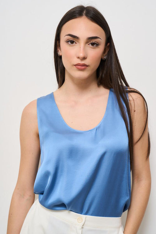 Top donna girocollo satinato celeste - 2