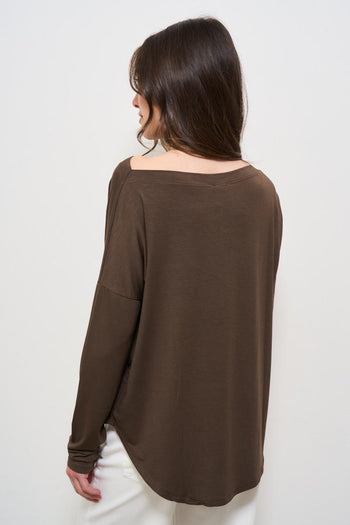 Maglia donna scollo a barca caffè - 3