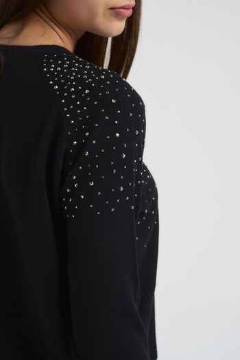 Maglia donna con strass nera - 4