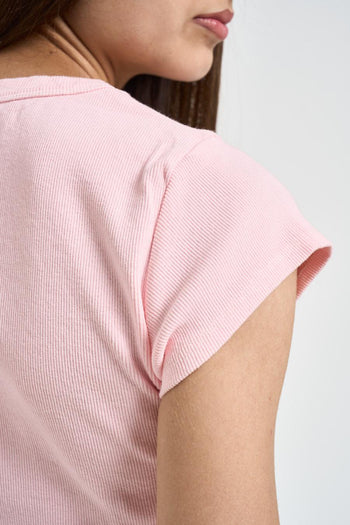 T-shirt donna rosa a costine - 4