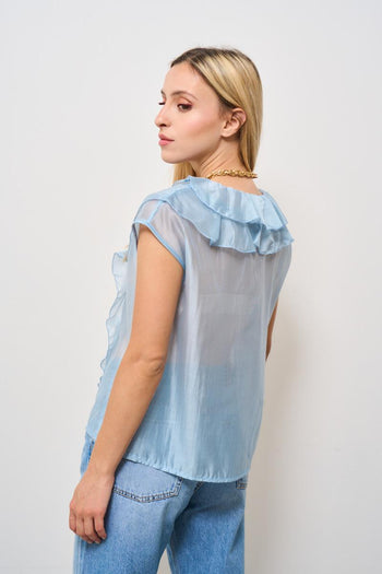 Top donna con rouches celeste - 5