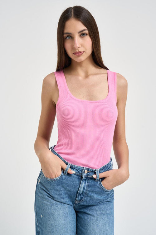 Top donna a costine rosa - 1