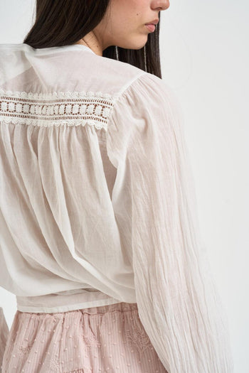 Camicia donna con ricami bianca - 4