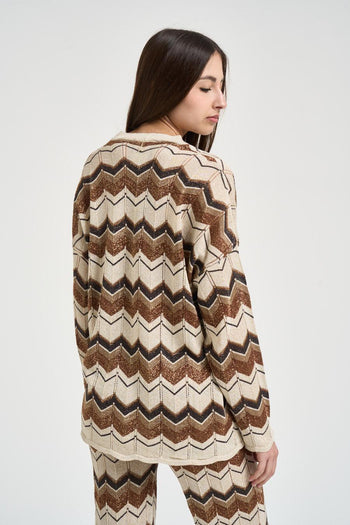 Cardigan donna in maglia chevron multicolor - 5