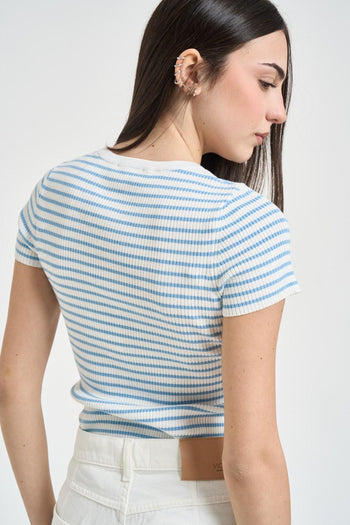 T-shirt donna a righe celeste - 3