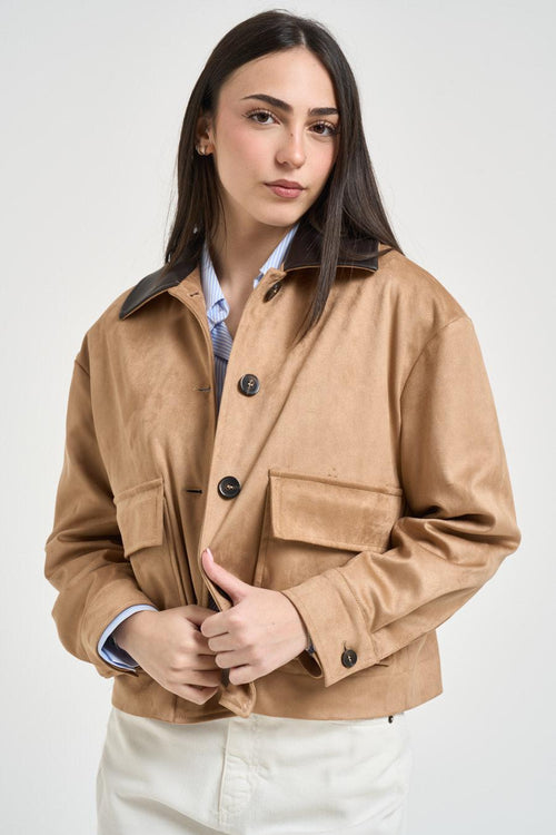 Giacca donna corta in suede cammello