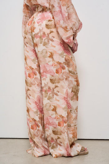 Pantalone donna fantasia floreale rosa - 4