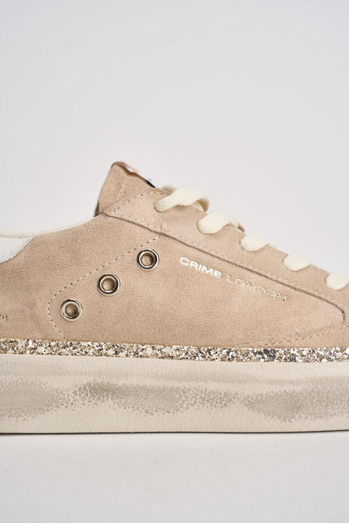 Sneakers donna in suede beige con glitter oro - 2
