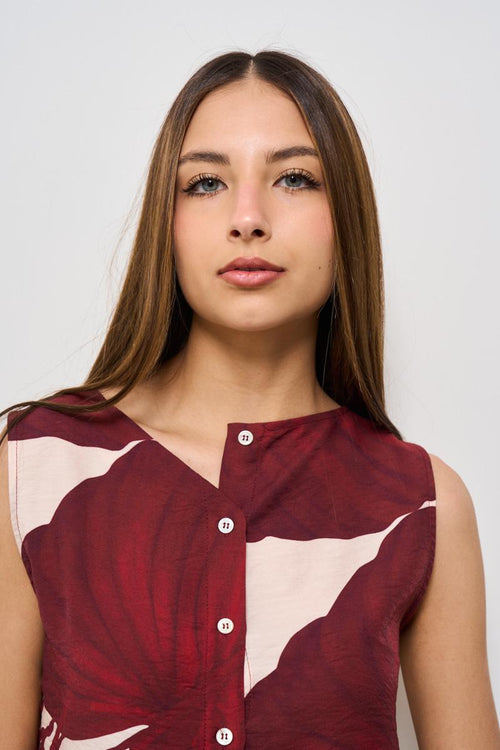 Top donna fantasia floreale bordeaux - 2