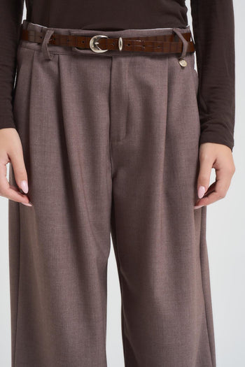 Pantalone donna a palazzo nocciola - 4