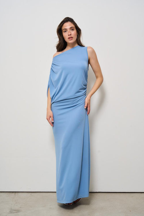 Abito donna lungo drappeggiato celeste