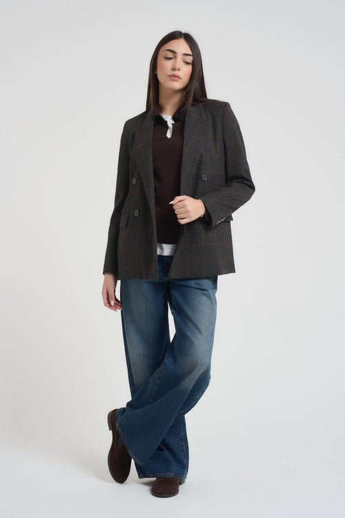 Giacca donna doppiopetto a quadri grigia