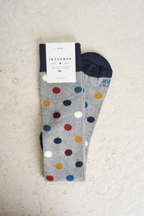 Calze uomo grigie a pois colorati