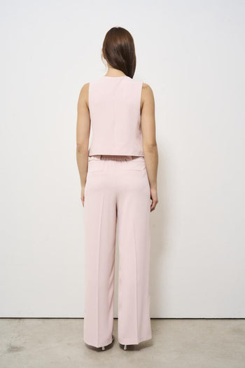 Completo donna gilet e pantalone rosa in crep - 8