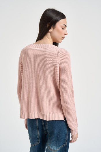 Maglia donna con spacchi rosa cipria - 3