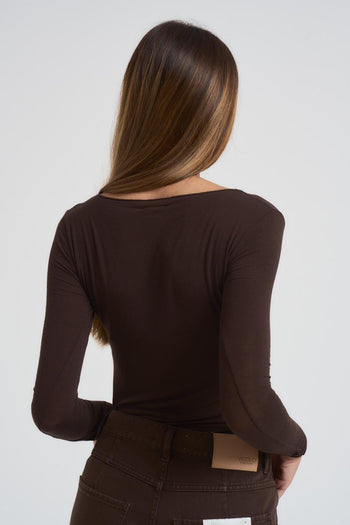 T-shirt donna girocollo marrone - 3