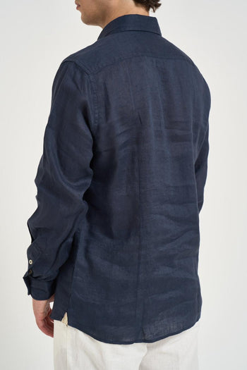 Camicia uomo in lino blu - 4
