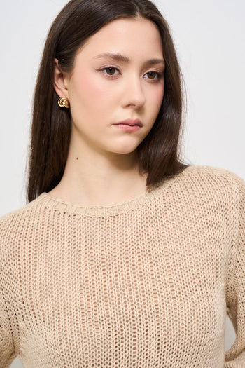 Maglia donna girocollo beige - 3