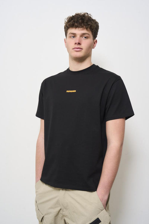 Men's black crew neck T-shirt with print