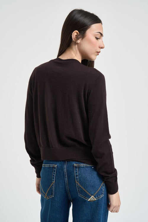 Cardigan donna in maglia marrone - 2