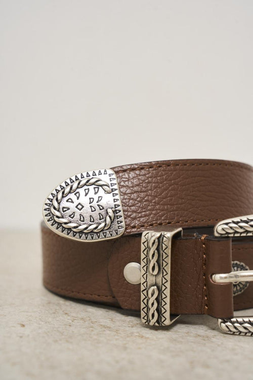 Brown leather women's belt with studs - 2