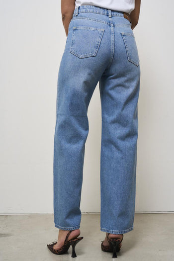 Jeans donna wide leg chiaro con strass - 5